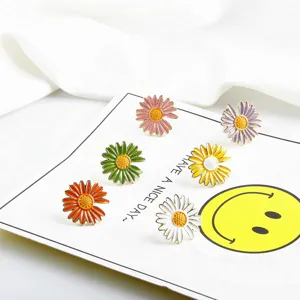 Colorful enamel daisy sunflower stud earrings alloy floral jewelry accessories for women