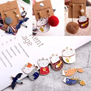 Korean Style Alloy DIY Jewelry Accessories Beckoning Cat Swallow Carp Banner Charm Pendant Craft Components For Earrings Making