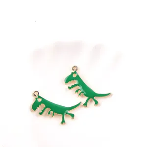 Cute green dinosaur alloy charm pendants for DIY handmade earrings and jewelry making crafts.