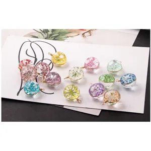 Colorful dried flower glass ball pendants for DIY handmade jewelry accessories parts