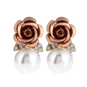 Mode Legierung Metall Rose Blume Ohrhänger Mit Strass Blatt Künstliche Perle Akzente Vintage Statement Geometrische Ohrstecker Schmuck Für Damen Hochzeit Party Geschenk