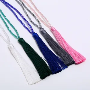 Long crystal bead tassel sweater chain necklace for women fashion jewelry accessories.