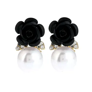 Modische elegante schwarze Rosen Kamelie Perle Ohrstecker für Frauen täglicher Schmuck.
