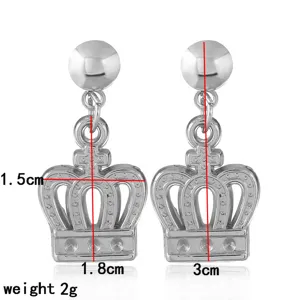Silberne Kronen-Hängeohrringe mit detaillierten Ausschnitten, Maße 1.5cm mal 3cm ideal.