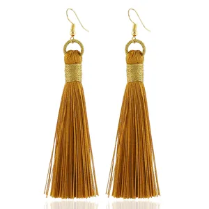 Lange böhmische Quasten Ohrringe für Damen, handgemachte goldene Faden Hänge Ohrringe.
