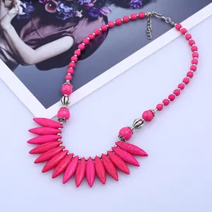 Collier de perles turquoise rose ethnique avec pendentif bijou déclaration bohème femmes