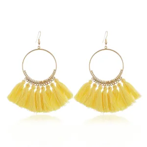 Böhmische gelbe Quasten-Creolen für Damen stilvolles Statement-Schmuck-Accessoire