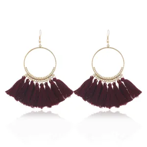 Bohème Weinrote Quasten Creolen Ohrringe für Damen stilvolle Statement Schmuck Accessoires