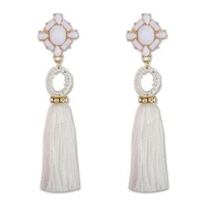 Elegante weiße Quasten Ohrringe mit geometrischem Stein und Strass für Damen stilvoller Schmuck