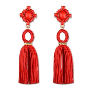 Rote Quasten Ohrringe für Damen, Legierung geometrische Strass lange Fransen Ohrhänger Schmuck.