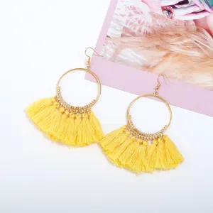 Boho gelbe Quasten Creolen Ohrringe für Damen, elegante Legierung baumeln Modeschmuck.
