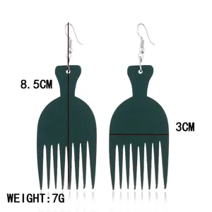 Grüne Holz Kamm Ohrhänger für Damen, kreative Afro Pick Ohrringe, Mode Schmuck Accessoire.