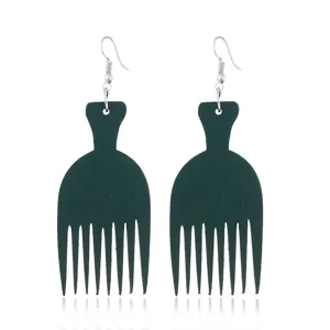 Modische grüne Holz Afro Comb Ohrringe für Damen Statement hängende Schmuckgeschenke