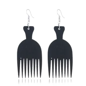Schwarze hölzerne Afro-Kamm-Ohrringe für Damen, einzigartiger Statement-Modeschmuck für den Alltag.
