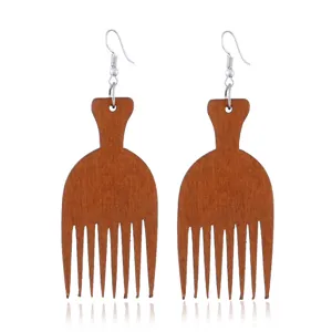 Holz Kamm Ohrringe retro afrikanische Haarpickel Ohrhänger Naturholz Schmuck Mode Accessoire