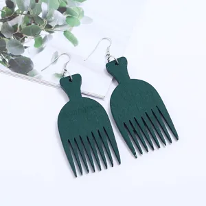 Grüne hölzerne Kamm Ohrringe Damen Mode Persönlichkeit Statement Schmuck Detailansicht