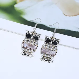 Pendientes colgantes de búho de resina plateada vintage, joyería de moda para mujeres.