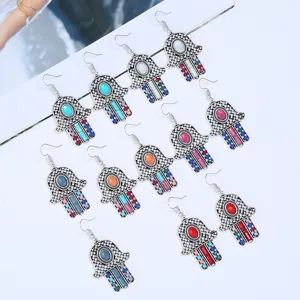 Böhmische vintage Hamsa hand ohrringe mit bunten steinen ethnischer schmuck modeschmuck