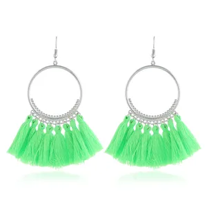 Böhmische neon-grüne Quasten Ohrringe Mode große Kreise Statement Schmuck Damen Accessoires