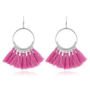 Böhmische hellrosa Quasten Creolen Ohrringe für Damen stilvoller Modeschmuck Zubehör