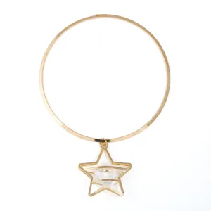 Goldfarbene Metall Stern Anhänger Choker Halskette Mode Schmuck Accessoire für Damen
