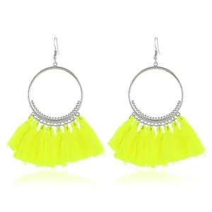 Böhmische neon gelbe Quasten Creolen Ohrringe Mode Schmuck Accessoire für Damen Statement.