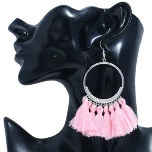 Böhmische rosa Quasten Creolen Ohrringe für Damen Mode Statement Ohrschmuck Zubehör