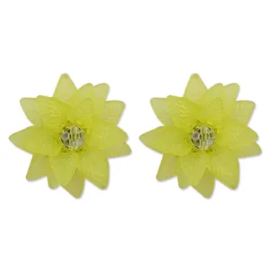 Europäische Acryl Blumen Ohrstecker mit gelben Blütenblättern und klarem Perlenzentrum.