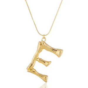 Goldene Bambus Buchstabe E Anhänger Halskette, Punk Stil Schlüsselbeinkette Schmuck.