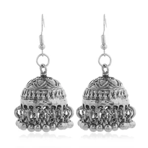 Vintage ασημένια ινδικά σκουλαρίκια jhumka boho εθνοτικά κουδούνια φούντα για γυναίκες.