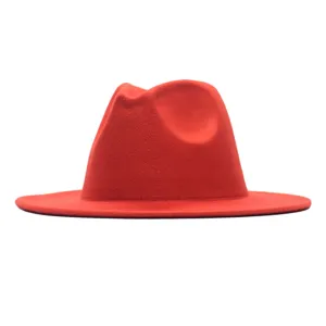 Stilvoller roter Wollfedora Hut für Damen, eleganter Herbst Winter breiter Jazz Hut.
