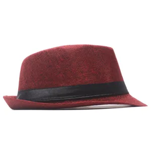 Classic red fedora hat for men and women, stylish sun protection jazz hat for outdoor wear.