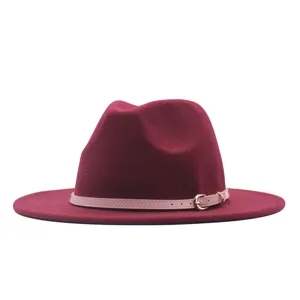 Eleganter Damen Woll Filz Fedora Hut flache Krempe Winterhut mit schicker Gurt Accessoire