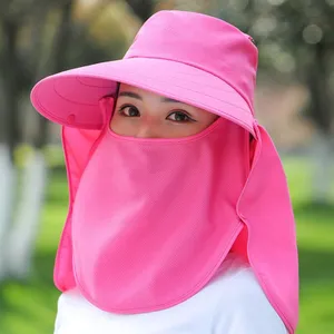 Womens anti-UV sun hat with face shield and wide brim, perfect for outdoor summer cycling and fishing.