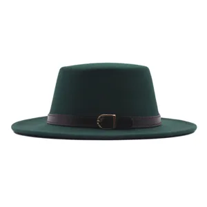 Grüner flacher Fedora Hut aus Wolle Filz breite Krempe Vintage Jazz Hut Herbst Winter