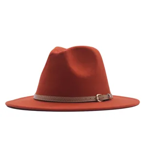 Klassischer Wollfilz Fedora Hut mit Gürtelschnalle, breite Krempe Retro Herbst Winter.