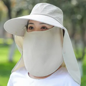 Women summer anti-UV sun protection hat with wide brim, breathable face cover and neck flap.