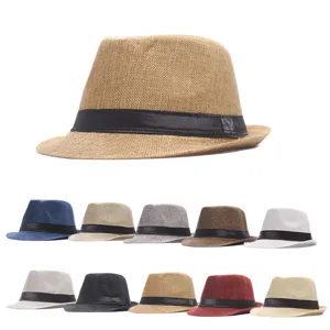 Unisex Fedora Straw Hat Breathable Sun Protection Wide Brim Panama Cap With Ribbon Trim For Beach Vacation Outdoor