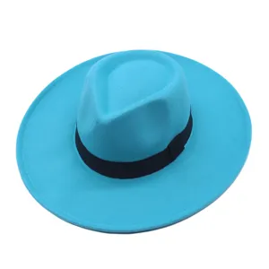 Türkisblauner Fedora Hut mit schwarzem Band eleganter Retro Wollfilzhut fuer Damen und Herren