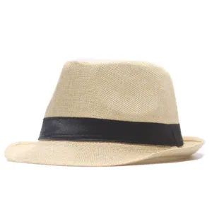 Classic straw fedora hat for men and women outdoor sun protection rolled brim sun hat