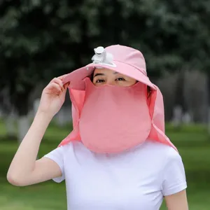 Sun protection sun hat with built-in fan and face shield for outdoor summer riding UV protection