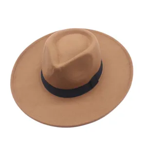 Vintage Filzhut Mit Breiter Krempe Klassisches Band Trim Baumwolle Polyester Mischung Jazz Hut Für Unisex Bühne Show Alltag