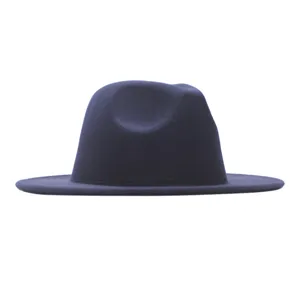 Dunkelblauer Woll Fedora Hut Detail, stilvoller großer Krempe Damen Hut elegant.