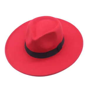 Roter Fedora Hut mit breiter Krempe und schwarzem Band vintage Wollfilz Hut elegant