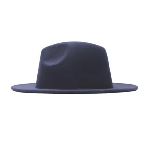 Dunkelblaue Woll-Fedora-Hut für Damen, breite Krempe lässiger Jazz-Hut für Herbst und Winter.