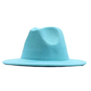 Klassischer türkisfarbener Woll-Fedora-Hut, elegante breite Krempe lässige Damenmütze.