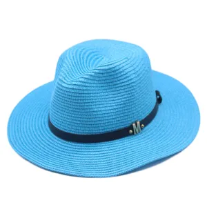 Blauer Strohhut Fedora für Damen und Herren Sommer Strand Sonnenschutz lässiger Sonnenhut