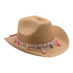 Chapeau cowboy paille pour homme et femme, idéal vacances plage et protection solaire.