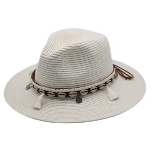 Sommer Strohhut Detail mit Muschel Quasten Dekor, retro Strand Sonnenhut Damen Herren.