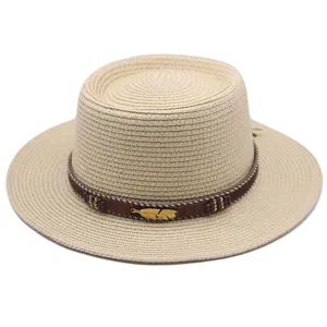 Damen Flachtop Strohhut Sommer Strand Sonnenschutz Modischer Boho Sonnenhut Bequem